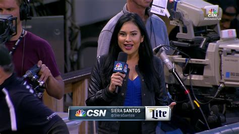 Santos’ occupation commenced with Colorado Springs’ KOAA TV (2012-13), then Oklahoma City’s KWTV (2013-14), and Los Angeles’ KCBS (2014-15). In Los Angeles, she hosted the nightly sports show Sports Central on KCAL9 and post-game and pre-game reports for all the local teams, including the Los Angeles Dodgers and Los Angeles Angels.