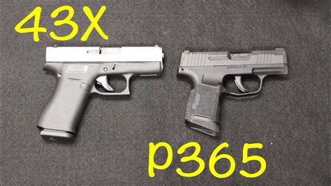 The Glock 43X has a barrel length of 3.41 inches and the P365 XL has a barrel length of 3.7 inches total. That’s not a major difference. Sight radius is also similar with the G43X is 5.24 inches and sight radius with the SIG P365 XL is 5.6 inches total. There is a difference in weight that some might feel considerable.. 