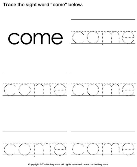 Sight Word And Tracing Sheet Worksheet Turtle Diary