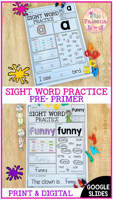 Sight Word Practice PrePrimer with Digital Resource Google Slides