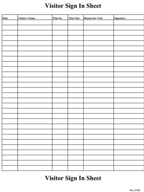 Sign In Sheet Template 8+ Free Printable Formats