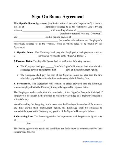 Sign On Bonus Agreement Template