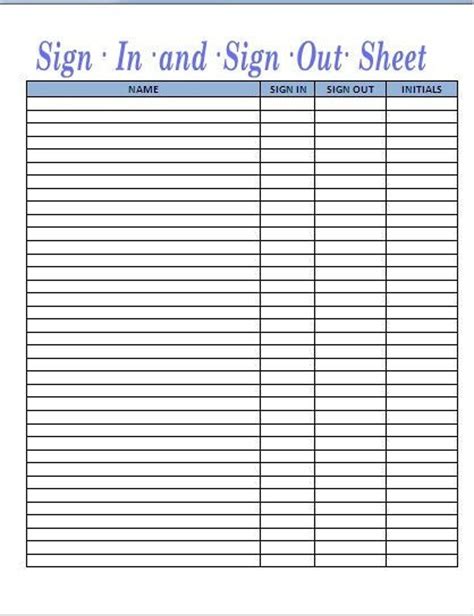 Sign in Sign Out Sheet Template Printable Editable Sign in Sign Out