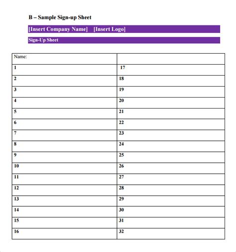 Sign up sheet template google docs. What is a signup sheet? A signup sheet is a document used to obtain information about guests or visitors attending a certain event online. A signup sheet allows signees to … 