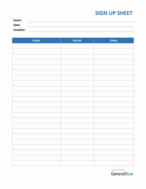 Sign-up Sheet Word Template