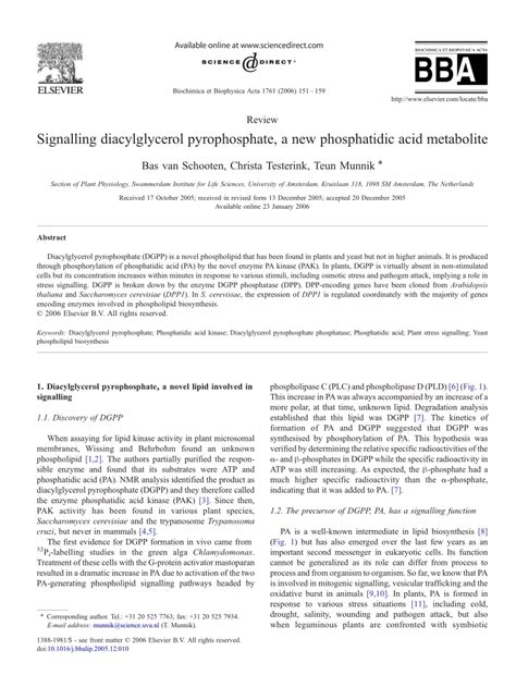 Signalling diacylglycerol pyrophosphate, a new phosphatidic a…