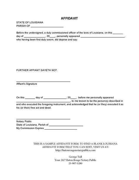 Signed Affidavit Example Free Printable Documents