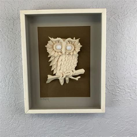 Signed Jack Eisner PAPER ART OWL in Shadow Box 3D 3 - Etsy