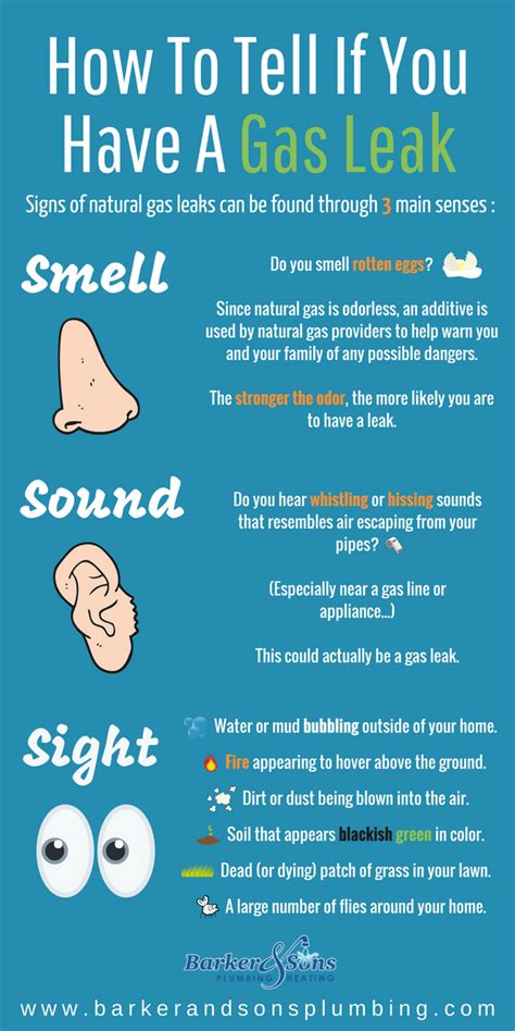 Signs of a gas leak. Warning Signs of a Gas Leak. 1. Rotten Egg Smell. Natural gas is naturally odorless. However, for safety reasons, mercaptan (an additive with a smell similar to … 