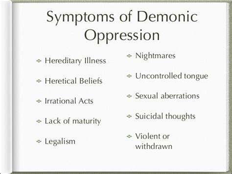There are many other cases of people believed to be suffering from demonic oppression who also experience sleep paralysis, or waking up to the sight of dark figures in their room and a terrible smell. ... the most common signs of a demon infestation is a terrible, putrid smell. The scent of decomposition, or rotting eggs (sulfur) The scent of .... 