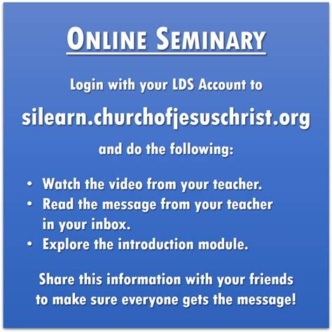 Silearn.churchofjesuschrist.org seminary. Archived seminary teacher and student manuals allowing teachers to reference older seminary curriculum. The Purpose of Seminary. 26, 2010], 7, si.lds.org). Ultimately, the purpose of seminary is to help students understand and ... 