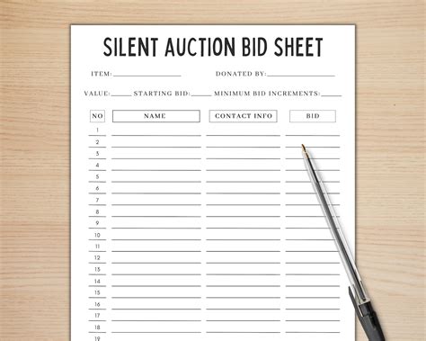 Silent Auction Bid Sheet Template Google Docs Addictionary