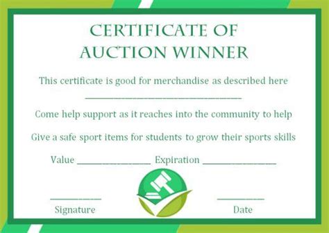 Silent Auction Certificate Examples Addictionary