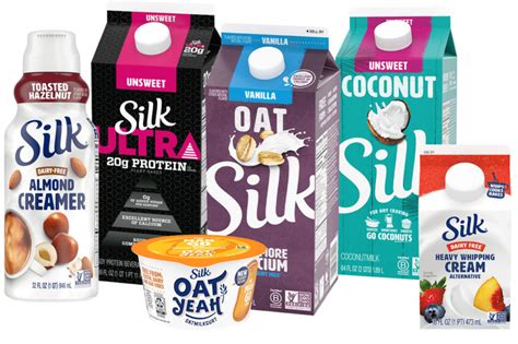 Silk brand. In 2019, Silk entered the “oatmilk” category. The line now includes four beverage varieties, four flavors of yogurt alternatives and two varieties of creamers. Silk DHA Omega-3 pea, oat and “almondmilk” is one of the brand’s 2020 product launches. This year, Silk debuted a plant-based alternative to heavy whipping cream. 