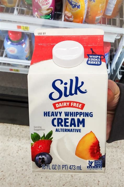 Silk heavy whipping cream. Benefits. Carrageenan-free ; 0g of cholesterol or saturated fat per serving; Free from dairy, lactose, carrageenan, gluten, and artificial colors & flavors 
