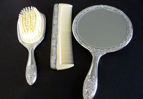 Silver Mirror Brush Comb Set - Etsy