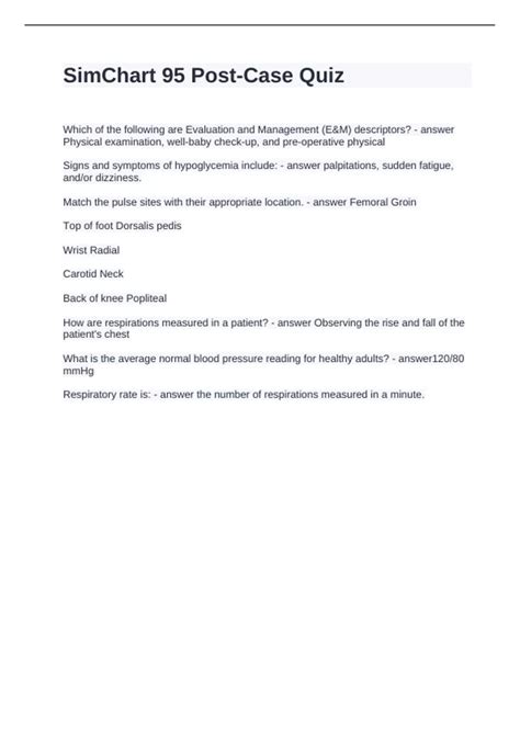 Simchart 68 post case quiz answers.  F95. 00 copayment.  - answer True - When schedulin...