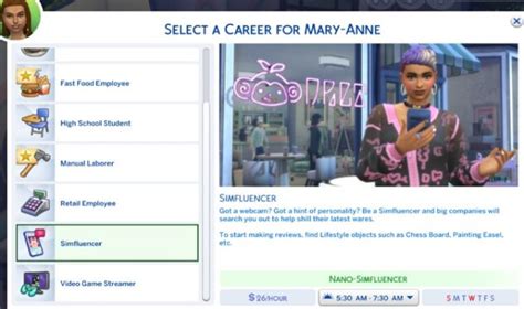 Simfluencer Career Sims 4