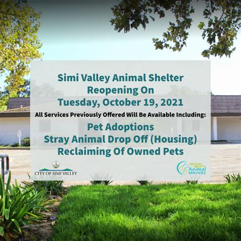 Simi valley animal shelter. View all Simi Valley, CA animal shelter and rescue organizations in your area. Adopt a pet in need of a permanent loving and caring home today. There are so many animals living in the 5 shelters, rescues, and foster homes in Simi Valley. Find a furry new friend in Simi Valley, California and give these dogs and cats the love and care they need. 