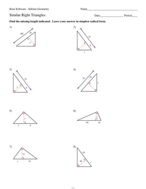 Similar Right Triangles Worksheet Answer Key