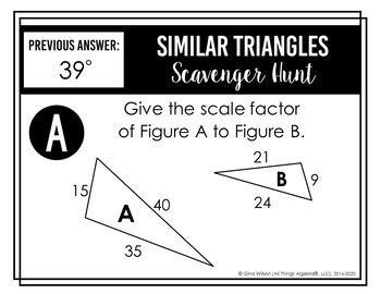 Similar triangles scavenger hunt answer key. This is a 12 question scavenger hunt on proportional parts created by similar triangles. Problems require students to use the Side-Splitter Theorem, the Corollary to Side-Splitter Theorem (Parallel Lines), and the Triangle-Angle-Bisector Theorem to solve for missing parts. Scavenger hunts are a gr 