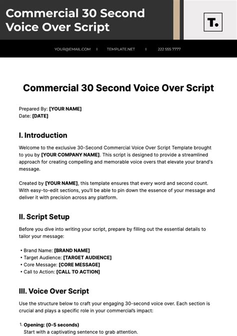 Similiar 30 Second Commercial Script Template Keywords
