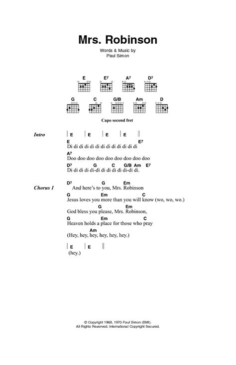 Simon And Garfunkel - Mrs Robinson Chords Ver. 1