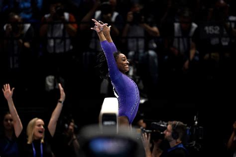 Simone Biles wins fourth gold of world championships as she completes first international competition since two-year break