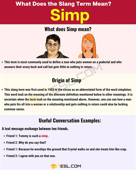 Conclusion. The simple definition of simp is someone who does way too much for a person they like. In essence, a simp is someone who sucks up, schmoozes, or otherwise fawns over another individual …. 