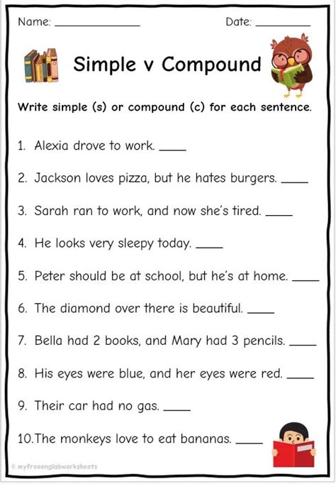 Simple And Compound Sentences Worksheets