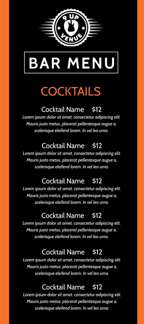 Simple Bar Menu Template