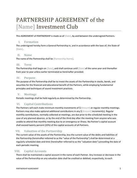 Simple Basic Partnership Agreement Template Master of