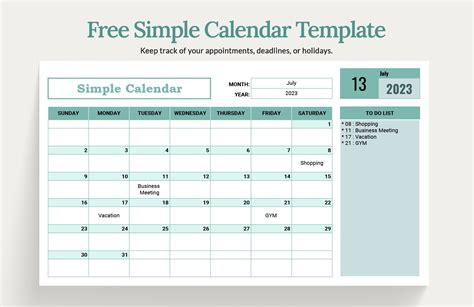 Simple Calendar Template