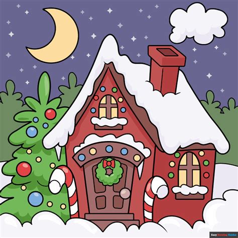 Simple Christmas House Drawing