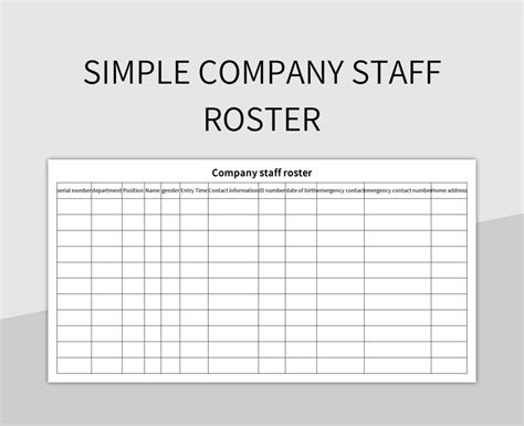 Simple Company Staff Roster Excel Template And Google Sheets File For