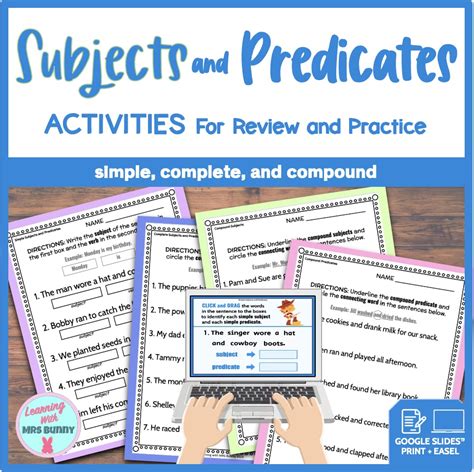 Simple Complete and Compound SUBJECTS AND PREDICATES Activities