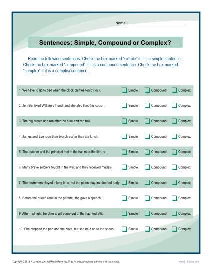 Simple Compound and Complex Sentences interactive worksheet