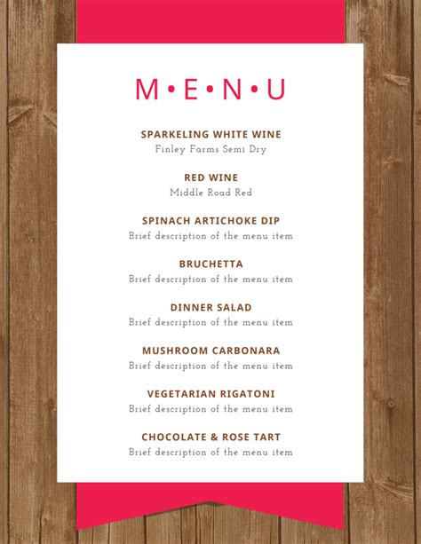 Simple Dinner Party Menu Template
