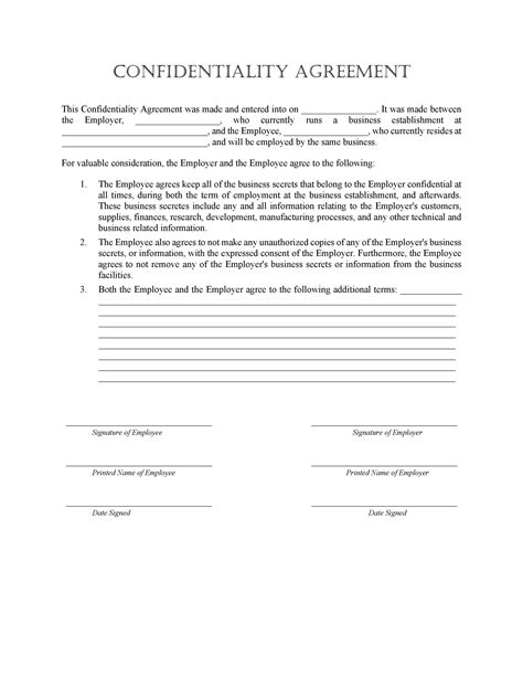 Simple Free Printable Confidentiality Agreement Form Printable Forms