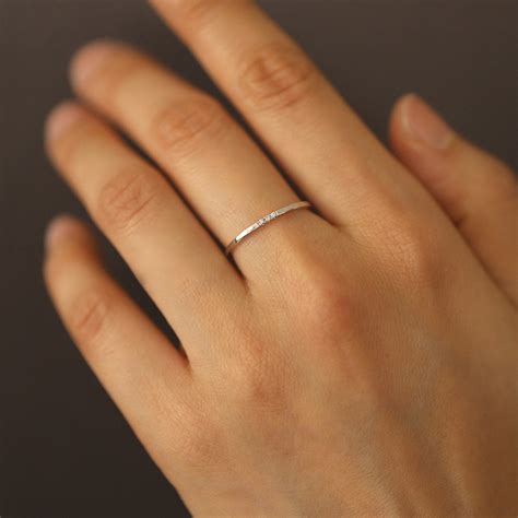 Simple Gold Wedding Ring With Diamond. Minimalist Ring for