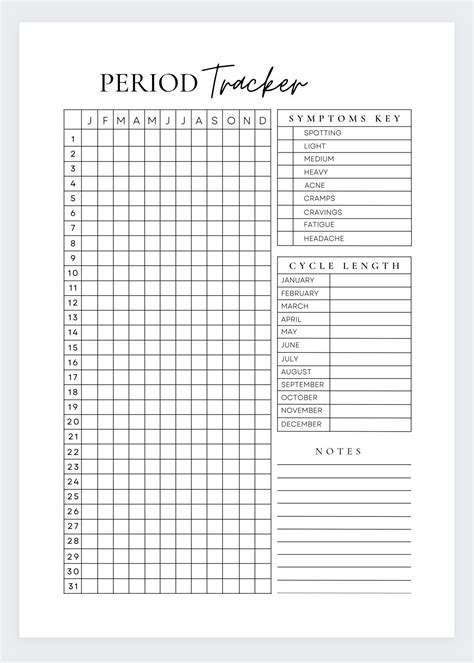 Simple Grid Period Tracker Printable