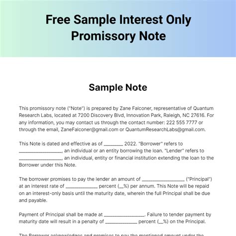 Simple Interest Promissory Note Template