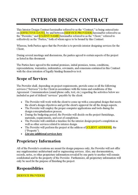 Simple Interior Design Contract Template