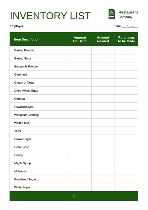 Simple Inventory Checklist Template