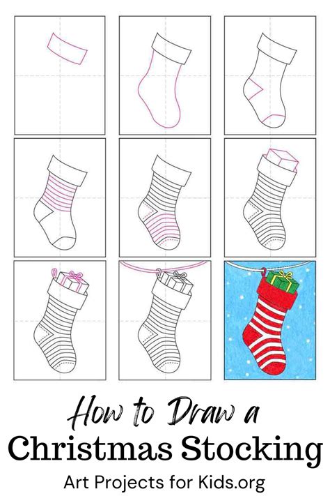 Simple Learn how to Draw a Christmas Stocking Tutorial & Coloring Web
