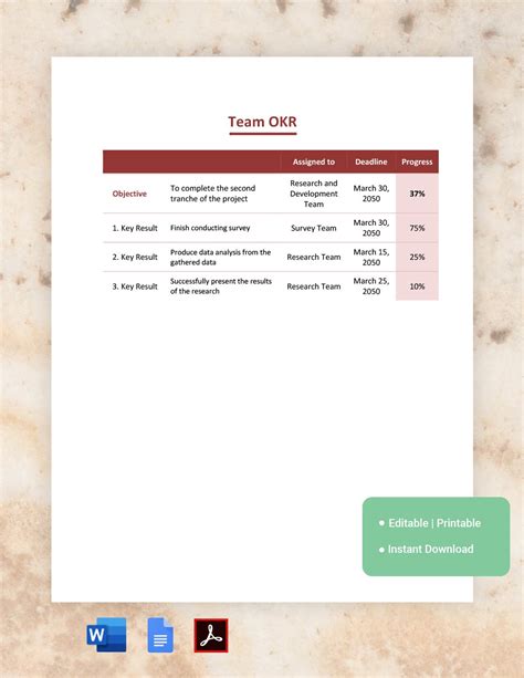 Simple OKR Template Download in Word, Google Docs
