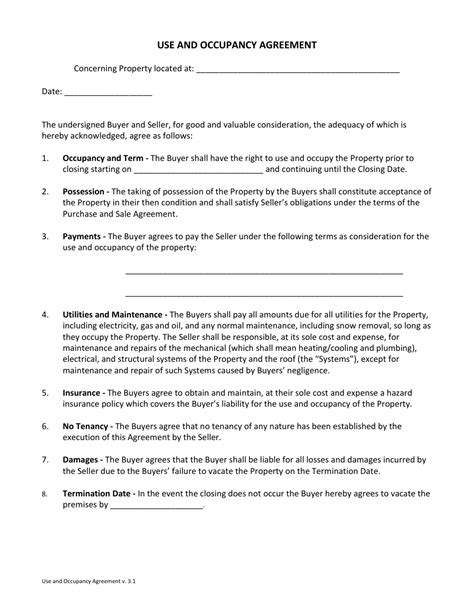 Simple Occupancy Agreement Fill Out and Sign Printable PDF Template