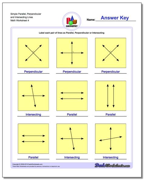 Simple Parallel, Perpendicular and Intersecting Lines Worksheet Basic