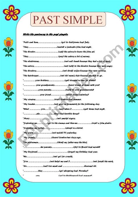 Simple Past AffirmativeNegativeInterrogative worksheet