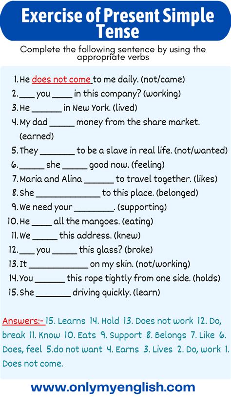 Simple Present Tense Exercise -2.